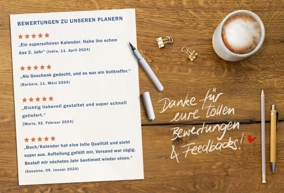 Terminkalender 2025 A5 creme blau rot, Achtsamkeit Geschenkidee beste Freundin